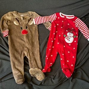 Two 6-9M Unisex Christmas Onesie Pajamas